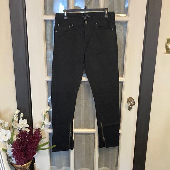 Forever21 Unisex Black Zipper Jeans - Picture 1 of 13